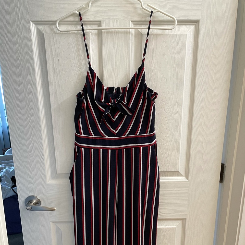 Navy Blue/Black Striped Culotte Jumpsuit